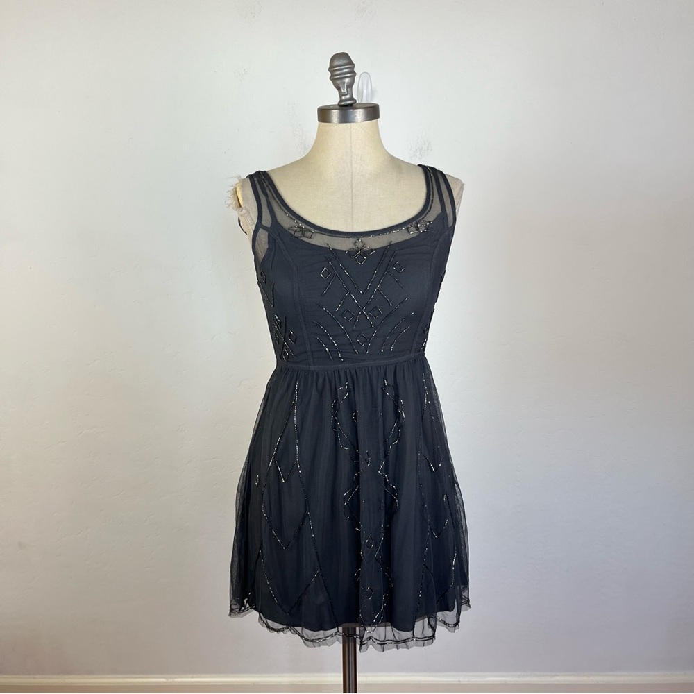 Abercrombie + Fitch Grey Beaded Mini Dress Petite